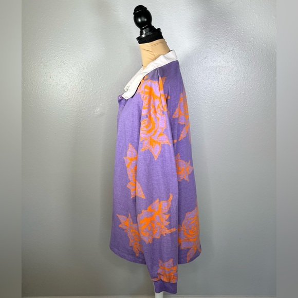 Unisex Urban outfitters purple floral oversized rugby shirt L streetwear Y2K - Picture 2 of 10